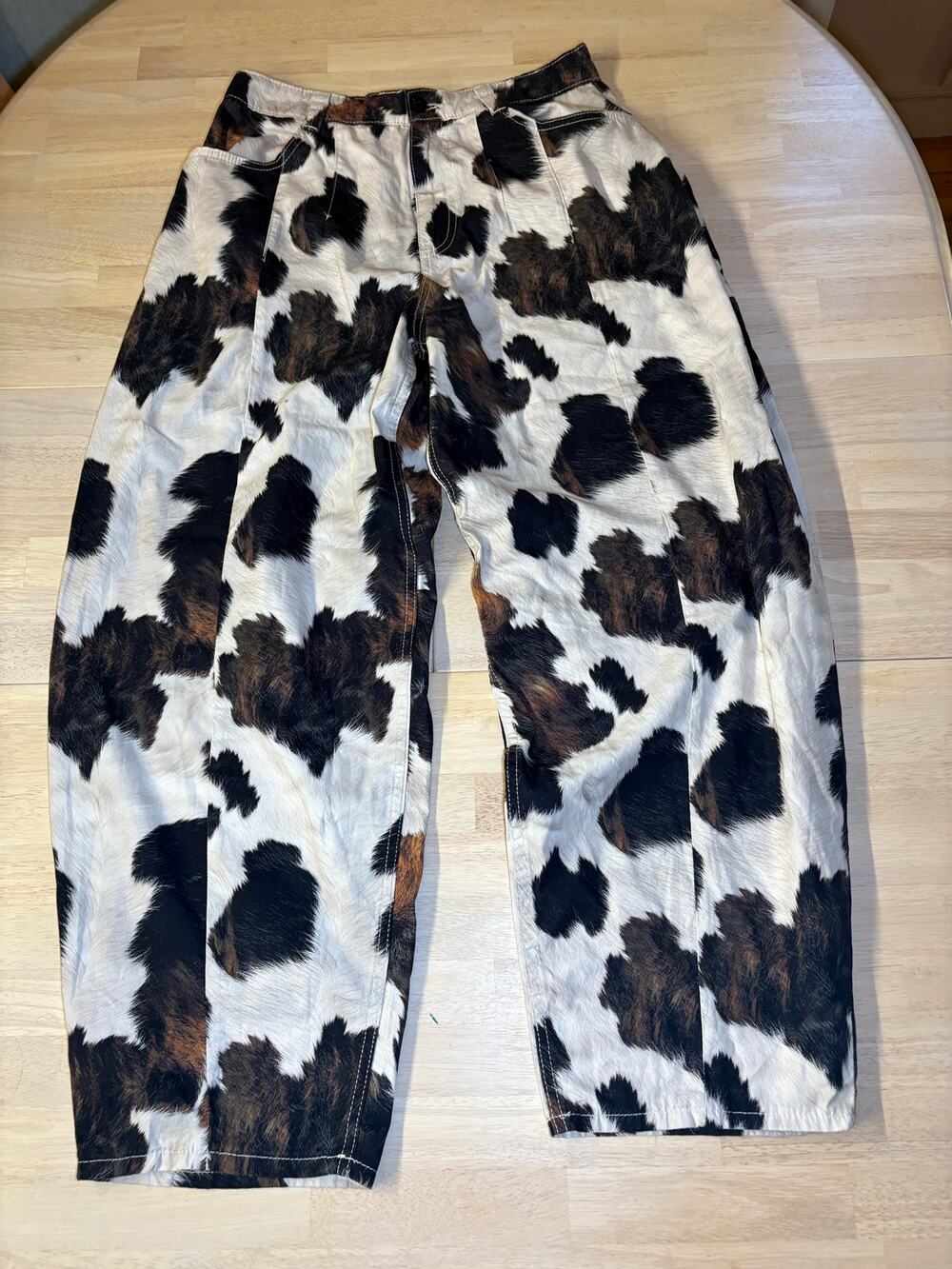 Reclaimed Vintage Cow Print Barrel Leg Pants Size 10 High Waist Western Y2K⁠